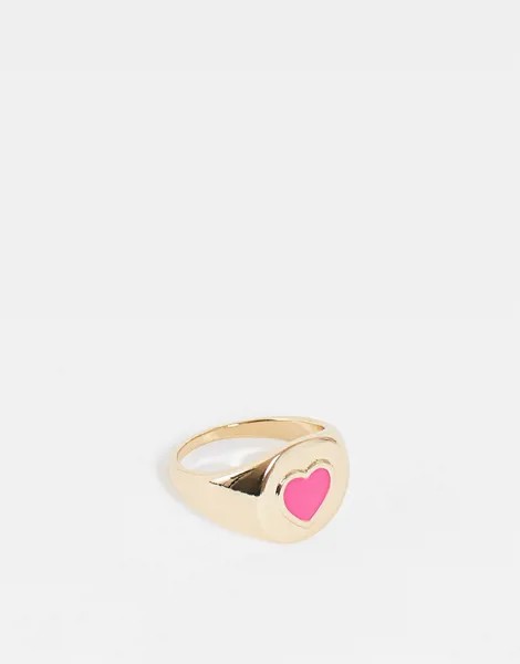 Кольцо-печатка золотистого и розового цвета с эмалью и дизайном сердца Topshop-Золотистый