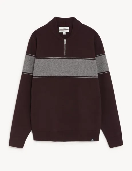 Джемпер на молнии из смеси хлопка с блок-полосками Marks & Spencer