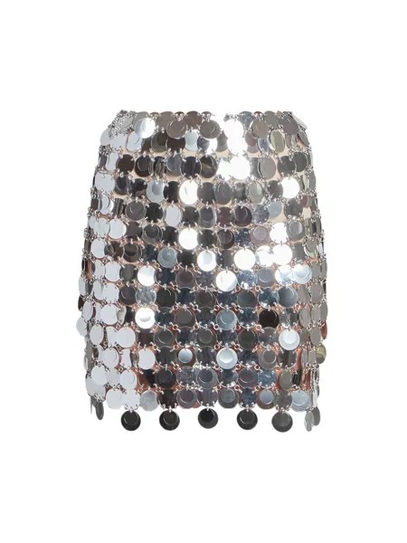 Мини-юбка с круглым вырезом и пайетками Paco Rabanne, серебряный