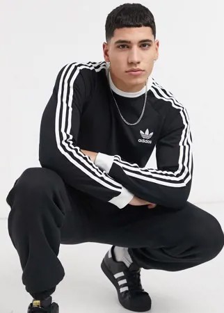 Черный лонгслив с тремя полосками adidas Originals adicolor-Черный цвет
