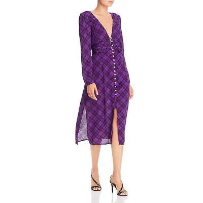 Rahi Женское фиолетовое платье миди в клетку с v-образным вырезом и пышными рукавами XS BHFO 4080