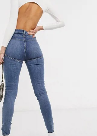 Моделирующие темно-выбеленные джинсы зауженного кроя с завышенной талией ASOS DESIGN Tall-Голубой