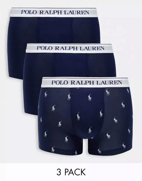 Темно-синие трусы Polo Ralph Lauren (3 шт.) с логотипом игрока в поло по всей поверхности