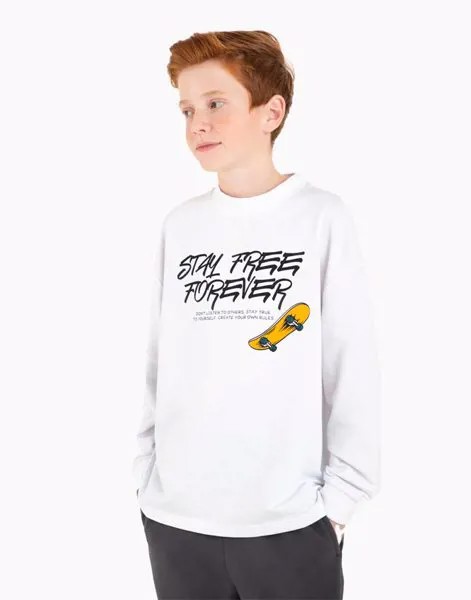 Белый лонгслив oversize с принтом Street ruler для мальчика Gloria Jeans