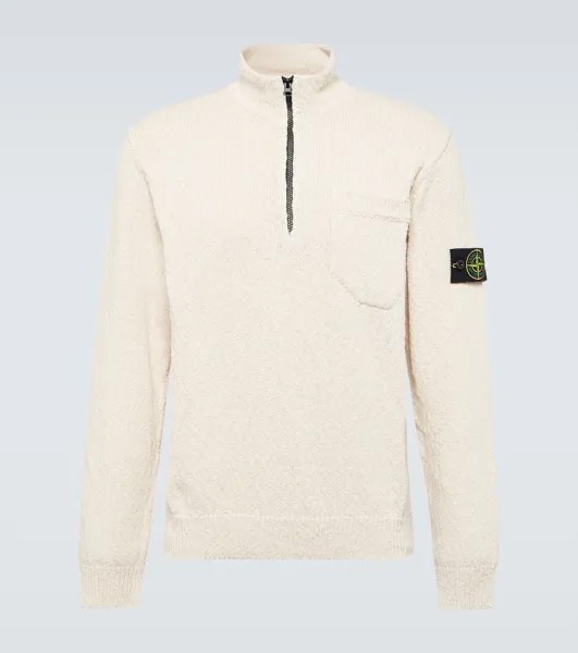 Свитер из хлопка и льна с полумолнией Stone Island, бежевый