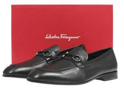 НОВЫЕ ЧЕРНЫЕ КОЖАНЫЕ ЛОФЕРЫ С ЛОГОТИПОМ SALVATORE FERRAGAMO ASTEN GANCINI 11 EEE