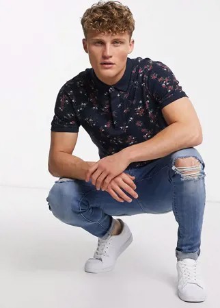 Поло синего цвета с цветочным принтом Abercrombie & Fitch-Темно-синий