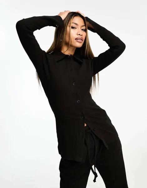 Рубашка в рубчик с пуговицами черного цвета In The Style