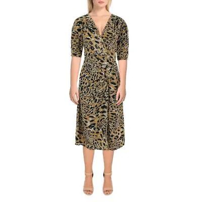 TopShop Женское желтовато-коричневое платье Animal Pt из полиэстера с запахом 10 BHFO 1294