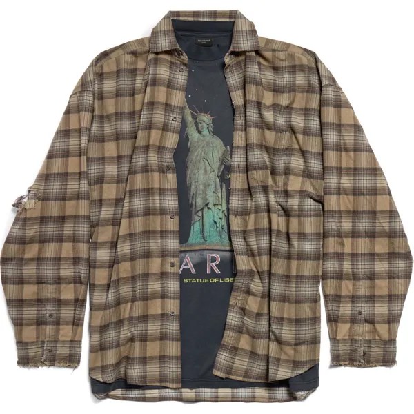 Рубашка свободного кроя Paris Liberty Layered Oversize FW24 Balenciaga, темно-зеленый