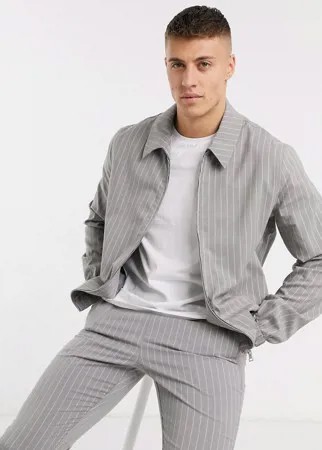 Серая полосатая куртка Харрингтон в полоску ASOS DESIGN-Серый