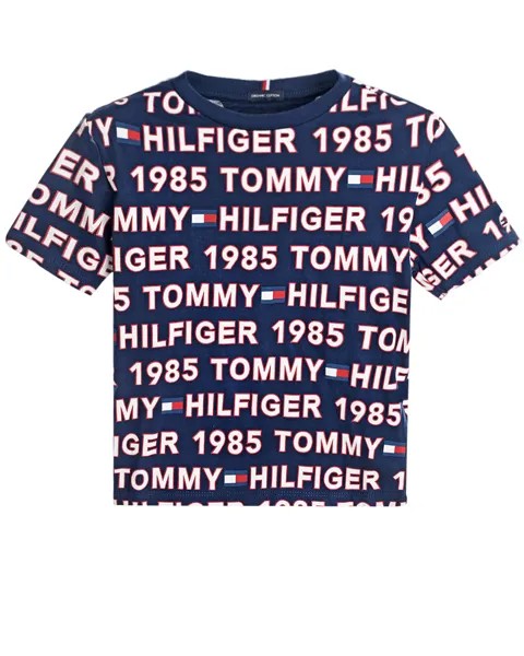 Синяя футболка со сплошным логотипом Tommy Hilfiger детская
