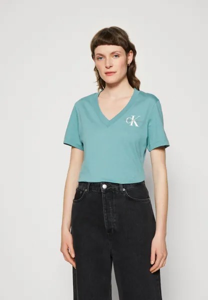 Базовая футболка ФУТБОЛКА MONOLOGUE SLIM V-NECK Calvin Klein Jeans, арктика