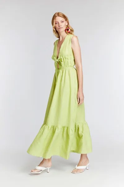 Льняное платье салатового цвета с разрезом по подолу Kan, зеленый