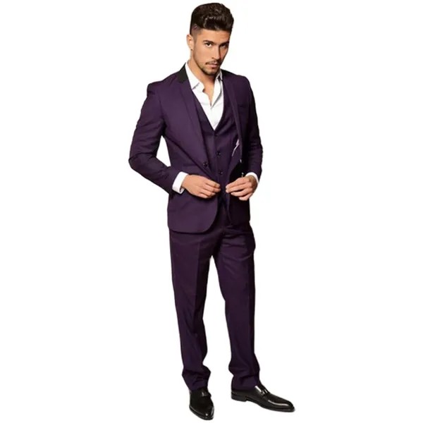 Новый Классический мужской костюм Smolking Noivo Terno, облегающие вечерние костюмы Easculino для мужчин, темно-фиолетовый дизайнерский смокинг с отворо...