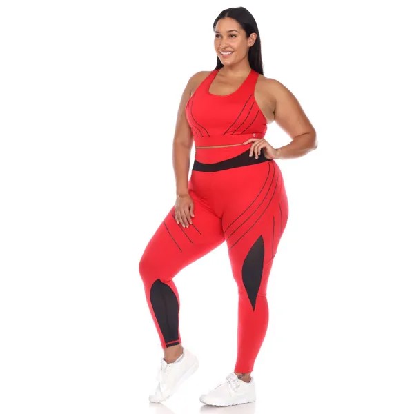 Комплект спортивного бюстгальтера и леггинсов из сетки большого размера с вырезом на спине WM Fashion, красный