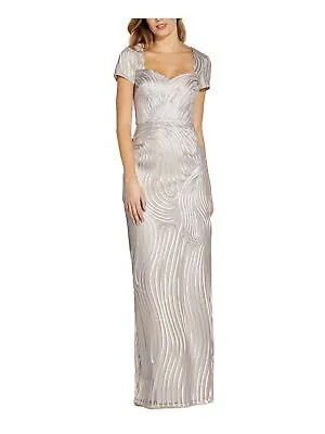 ADRIANNA PAPELL Женское серебряное длинное вечернее платье с открытой спиной и рукавами-крылышками 2