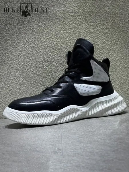 Autumn Mens Casual Shoes Lace Up Genuine Leather Sneakers Mixed Colors 2022 Winter Fleece Lining Platform High Top Shoes Male