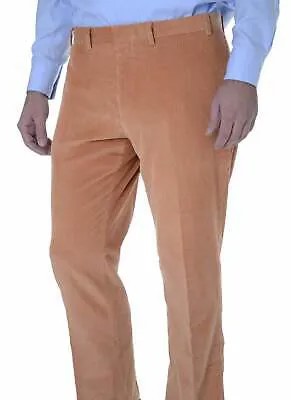 Вельветовые хлопковые брюки с плоской передней частью Ralph Lauren мандаринового цвета с отделкой спереди