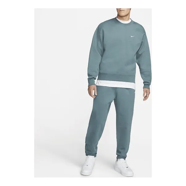 Толстовка Men's Nike Lab Fleece Crew Solid Color Plush Stay Warm Sports Round Neck Pullover Dark Green, мультиколор