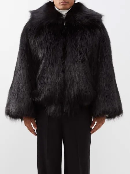 Пальто из искусственного меха с широким воротником Saint Laurent, черный