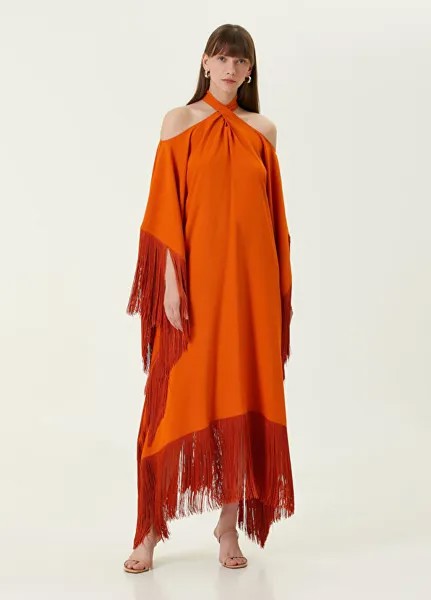 Оранжевое вечернее платье миди с кисточками Taller Marmo