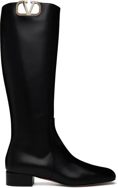 Черные высокие сапоги с логотипом VLogo Valentino Garavani