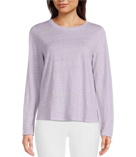 Трикотажная футболка из органического льна Eileen Fisher с круглым вырезом и длинными рукавами, фиолетовый