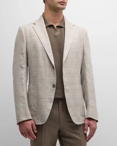 Мужское спортивное пальто из льна и шерсти в клетку ZEGNA, цвет Light Beige Check