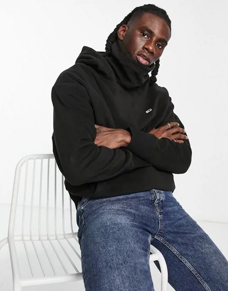 Черный худи свободного кроя из флиса с воротником-стойкой Tommy Jeans