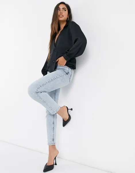 Черная атласная рубашка с запахом ASOS DESIGN-Черный цвет