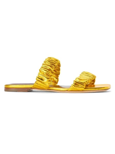 Металлизированные кожаные сандалии Maya с рюшами STAUD, золотой