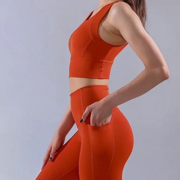 Новый телесный нейлоновый двусторонний нейлоновый костюм для йоги для осени и зимы, женский простой спортивный бюстгальтер, комплект штано...