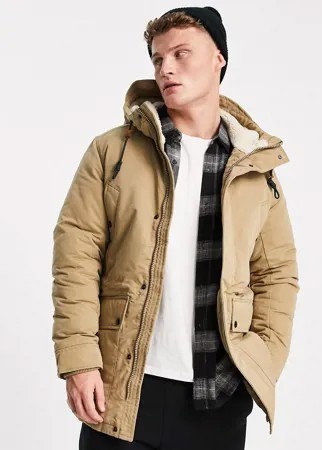 Бежевая парка с капюшоном на флисовой подкладке Jack & Jones Essentials-Светло-бежевый цвет