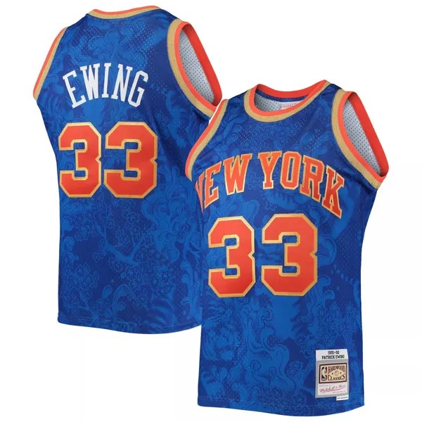 Мужская синяя майка Mitchell & Ness Патрик Юинг New York Knicks Hardwood Classics 1991-92 Lunar New Year Swingman