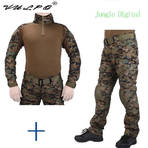 Охотничья камуфляжная BDU цифровая Боевая форма в стиле джунглей, рубашка с налокотниками и наколенниками, военная камуфляжная форма
