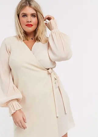 Бледно-розовое платье мини с запахом и плиссировкой ASOS DESIGN Curve-Розовый