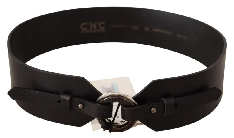 Ремень CNC COSTUME NATIONAL Черный кожаный серебристый с круглой пряжкой 85 см / 33 дюйма $200