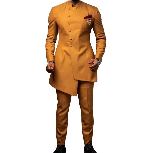 Мужской приталенный костюм на выпускной, желтый смокинг для свадебной вечеринки, костюм с блейзером и брюками, новинка 2019