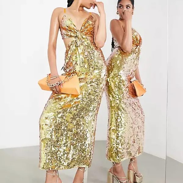 Платье Asos Edition Sequin Strappy Midi, золотистый