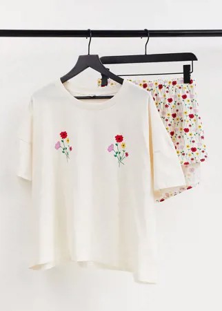 Белая пижама из органического хлопка с цветочным принтом Monki Tova-Белый