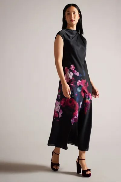 Платье миди Rahelee с драпированным вырезом Ted Baker, черный