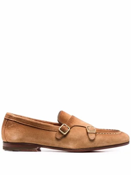 Santoni туфли монки с пряжками, коричневый