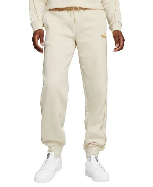 Женские брюки-джоггеры Essential с металлизированной окантовкой и минималистичным принтом Puma, белый