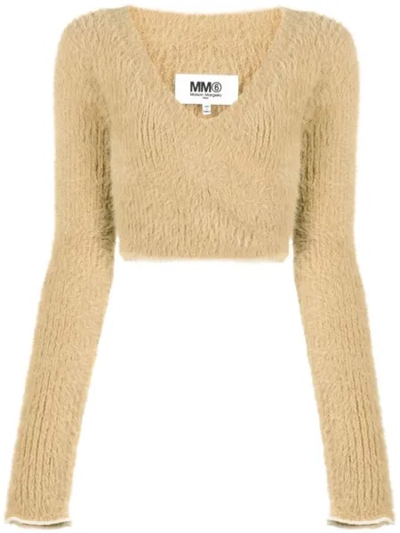 MM6 Maison Margiela укороченный топ фактурной вязки, нейтральный цвет