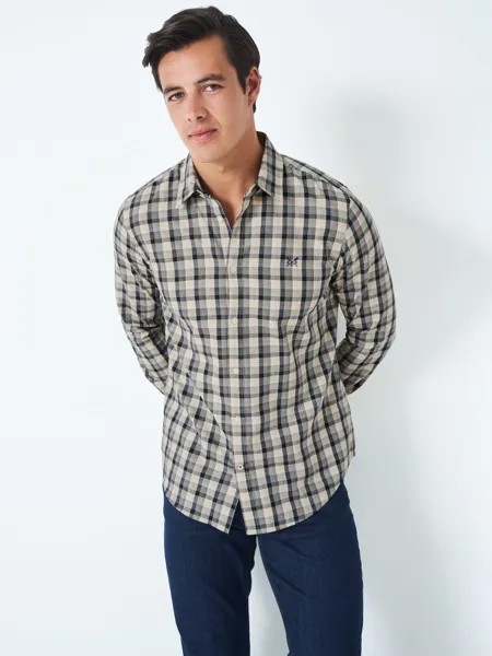 Рубашка в клетку из флиса с длинными рукавами Crew Clothing, натуральный