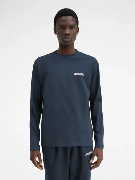 Футболка с длинным рукавом и принтом логотипа Le Manches Longues Jacquemus, темно-синий