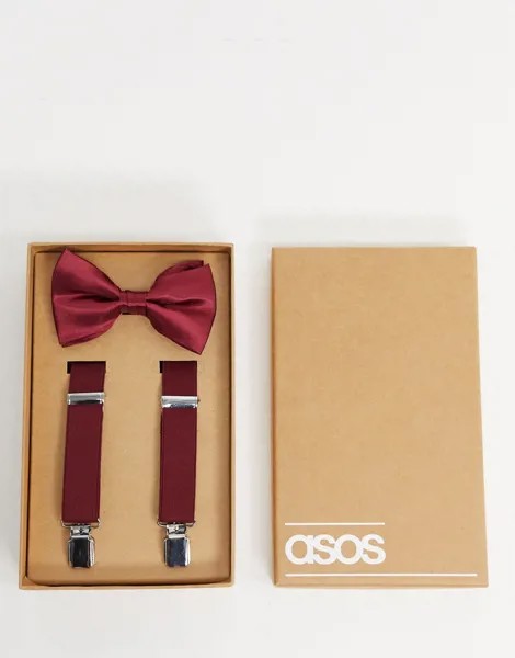 Бордовые подтяжки и галстук-бабочка ASOS DESIGN-Красный