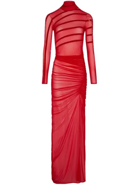 Jean Paul Gaultier драпированное сетчатое платье, красный