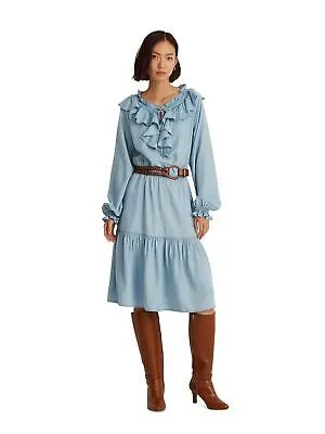RALPH LAUREN Женское голубое платье-блузон с завязками на рукавах и разрезом 12